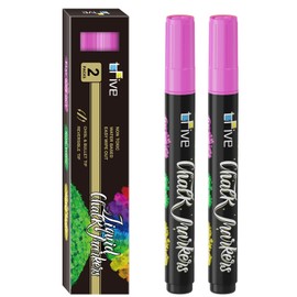 TFIVE Pink Liquid Chalk Markers - 2 Pack Bright Colors Erasable Chalk Marker Pens, Reversible Tip, Non-Toxic, for Chalkboards, Signs, Glass, Easy to use Chalk markers TF800