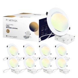 8 Pack 6 Inch Gimbal LED Recessed Lighting with Junction Box, 5CCT 2700K-6000K Selectable, 360°+90° Adjustable Directional Eyeball Light, 15W 1300LM Slim Canless Downlight - ETL and Energy Star