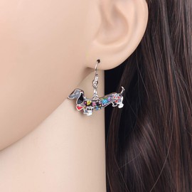 WEVEN Alloy Dainty Dachshund Earrings Dangle Drop Pet Dog Jewelry For Women Girls Enamel Charms (Black)