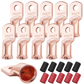 XHF 10PCS 2/0 AWG-5/16 Heavy Duty Battery Lugs With 3:1 Heat Shrink Tubing, Ring Terminals Cable Ends Copper Eyelets Electrical Connectors