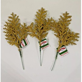 OLD TIME POTTERY 3 GOLD GLITTER FERN 13" FLORAL PICK CHRISTMAS TREE WREATH HOLIDAY CRAFTS