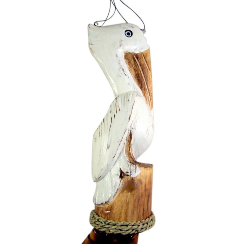 Distressed White Pelican on a Perch Windchime, Wooden Chimes, Outdoor