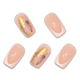 BABALAL Square Press on Nails Medium Fake Nails White French Tip Glue on Nails Gold Acrylic Nails 24Pcs Squoval False Nails for Women and Girls