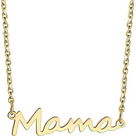 Stainless Steel Mama Mom Mother Letter Pendant Necklace 14K Gold Silver Plated Polished Link Chain Choker Necklace for Women Mother's Day Thanksgiving Statement Jewelry Gift-C gold