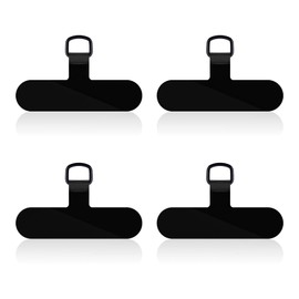 4pcs Phone Tether Tabs, Universal Phone Tether Tabs Phone Lanyard Tab Cellphone Lanyard Pads Safety Lanyard Patch Phone Lanyard Replacement Part for Phone Strap (Black)