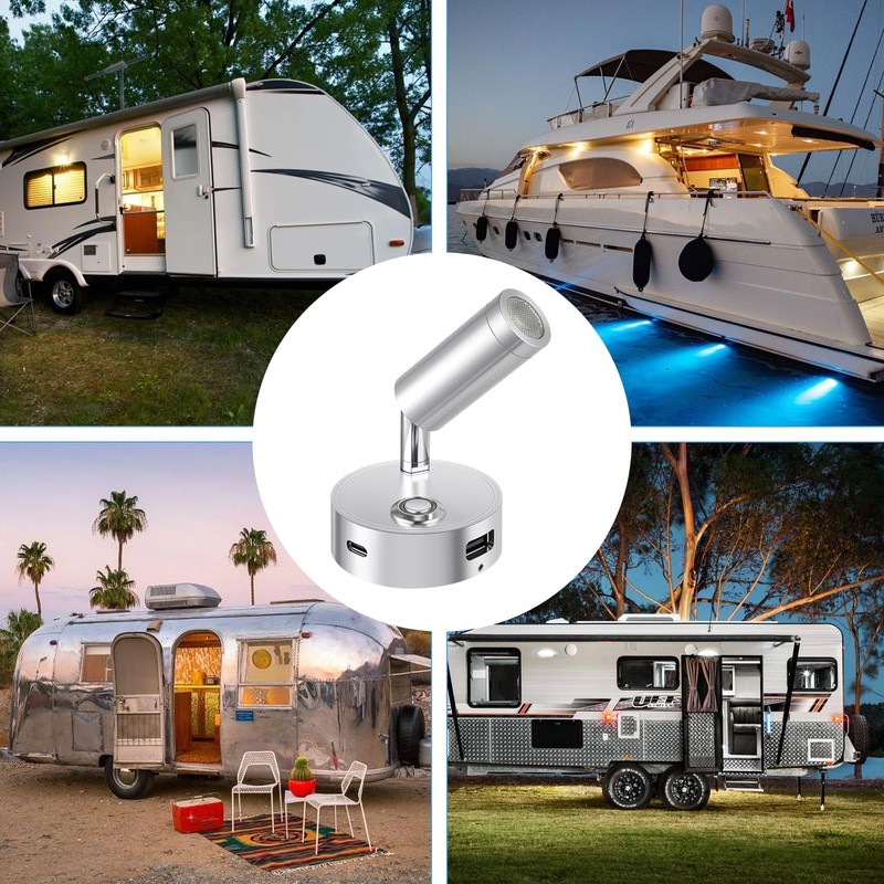 ERWEY Pack of 2 LED Reading Lamps, 12 V, Motorhome,