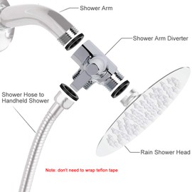 NearMoon Solid Brass G1/2" Shower Arm, 3-Way Diverter Valve for Handheld and Fixed Spray Head, Bathroom Component for Showerhead Combo T-Adapter (Fixed Nut, Chrome Finish)