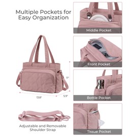 Hedcaw Large Lunch Tote Bag for Women with Multi-Pockets Puffy Light Durable Insulated Lunch Bag Women for Work, Office, Picnic, Pink