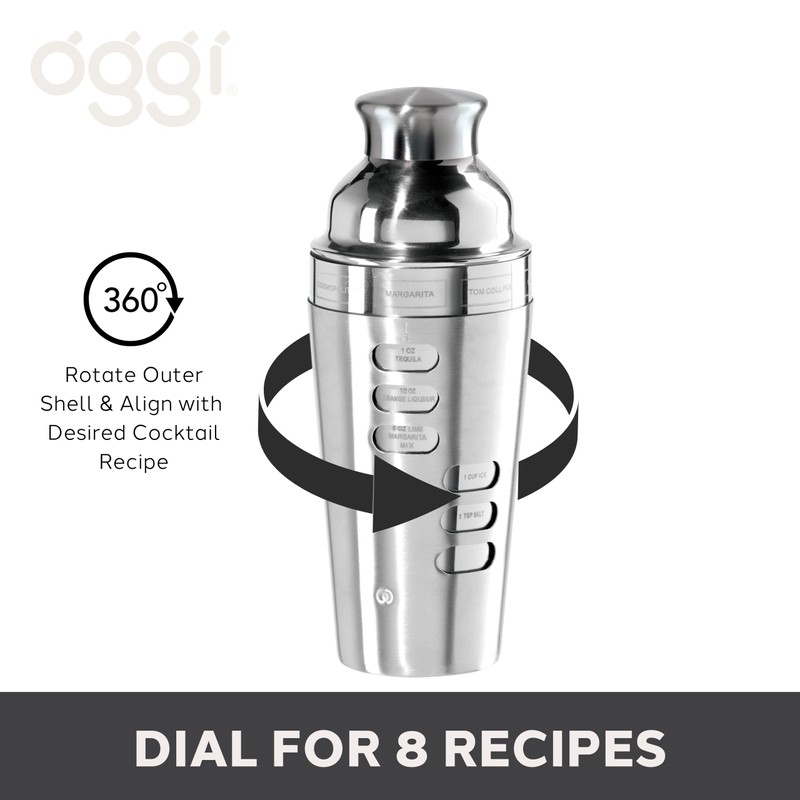 Oggi 23-Ounce Stainless Steel Cocktail Shaker, Silver