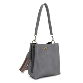 Liz Soto Lola Bucket Bag - Bucket Purse in Vegan Leather and Interchangeable Handles, Crossbody, Compartments, Inner Pocket, Grey