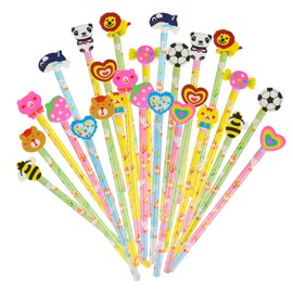 SULOLI Pack of 24 Children's Pencils, Party Bags with Eraser, Multicoloured Cartoon Pencils Set, Animal Design, Party Bags, Gifts for Children, Exams, School, Drawing, Painting