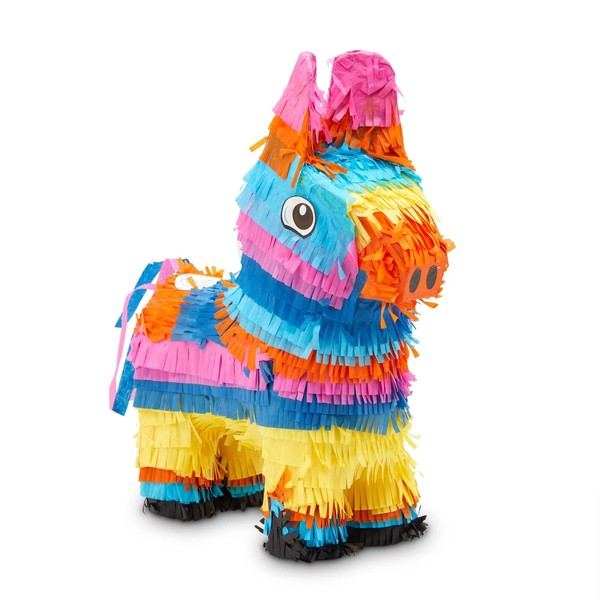 Rainbow Donkey Pinata for Birthday Party Decorations, Cinco de Mayo, Mexican Fiesta (Small, 12.5 x 15 x 4.7 In)