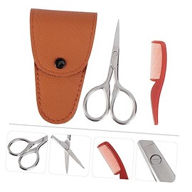 FRCOLOR 2pcs Stainless Steel Beard Mustache Scissors Set Precision Trimming Shears Leather Case Professional Grooming Kit