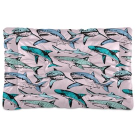 YETTASBIN Cute Sharks Crate Pet Bed, Portable Washable Dog Cat Mat, Soft Comfortable Pet Mattress with Non-Slip Bottom for Dogs Cats Sleeping, 36 x 24 Inch