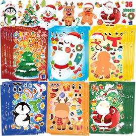 36 Sheets Christmas Party Games Stickers Christmas Character Christmas Crafts Stickers for Kids Boys Girls Winter Holiday Christmas Party Favor (B)