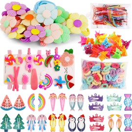 Toddler Girl Hair Accessories Kit, Colorful Hair Clips Cute Hair Ties Kids Barrettes for Little Girls Fine Hair Accessory, Soft Ponytail Holders for Toddlers Hair Stuff Young Girl Hair Accessories Set