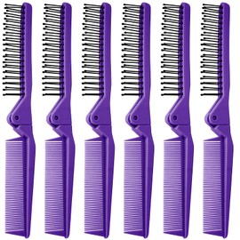 Qjaiune Hair Comb, 6PCS Travel Foldable Plastic Brush Comb Portable Folding Anti-Static Hairdressing Tools, Mini Pocket Double Headed Hair Brush for Men Women (Purple)