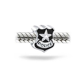 Serve Protect Officer Badge Police Shield Bead Charm For Women .925 Sterling Silver Fits European Bracelet