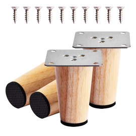 Pack of 4 8 cm Wooden Furniture Legs, Replacement Wooden Sofa Feet, Furniture Feet with Mounting Plates, Screws and Felt Gliders, Solid Wood Table Legs, Sofa Legs, Wooden Feet for Furniture, Sofa,