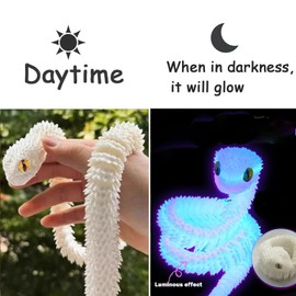 KSVFTB 3D Printed Snake, Articular Mobility 3D Snake, 11.81inch 3D Fidget Toy for Office, Home, Birthday Decorative Collectibles (Luminous Effect)