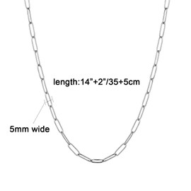kelistom 14K Gold/Silver Tone Stainless Steel Paperclip Link Chain Choker Necklace for Women, 2.5mm 4mm 5mm Wide Oval Rectangle Link Chain, Waterproof Never Tarnish (14", 5mm wide, stainless steel)