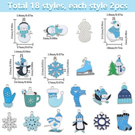 SUNNYCLUE 1 Box 36Pcs 18 Styles Enamel Christmas Charms Xmas Charms Blue Alloy Winter Snowman Snowflake Holiday Charm for Jewelry Making Charms Supplies DIY Craft Necklace Bracelet Earring Anklet