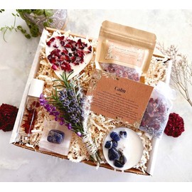 Calming Floral Spa Crystal Gift Box, Mental Health Self-Care Package, Organic Love and Support Basket, Stress Relief Body Care - Scent: Love Letters