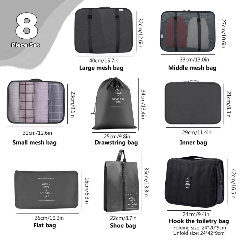 ProudDemon 8 Pcs Packing Cubes for Travel, Compression Luggage Organizer
