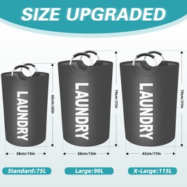 StorageRight 115L Large Laundry Basket, Laundry Hamper, Dirty Clothes Hamper for Laundry, Collapsible, Waterproof Laundry Baskets with Foam Protected Aluminum Handles for Laundry, Dorm, Family (Grey)