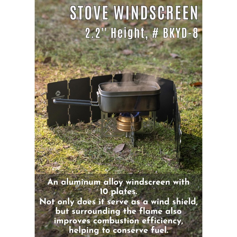 CAMPINGMOON Stove Windshield 5.5 inches High 10 Plates Aluminum w/Oxidation