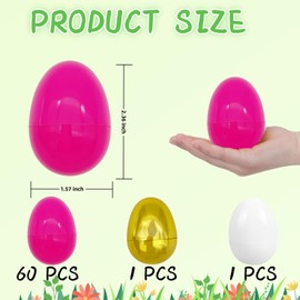 GCQJOQ Plastic Easter Eggs for Holiday Decorations and Celebrations, 60 Pink, 1 Gold, 1 White