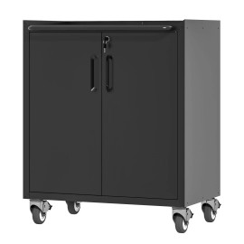 Heavy-Duty Metal Garage Storage Cabinet with Wheels Sturdy Durable Tool Storage for Home Office or Warehouse Organize Easily!Color: Black Color