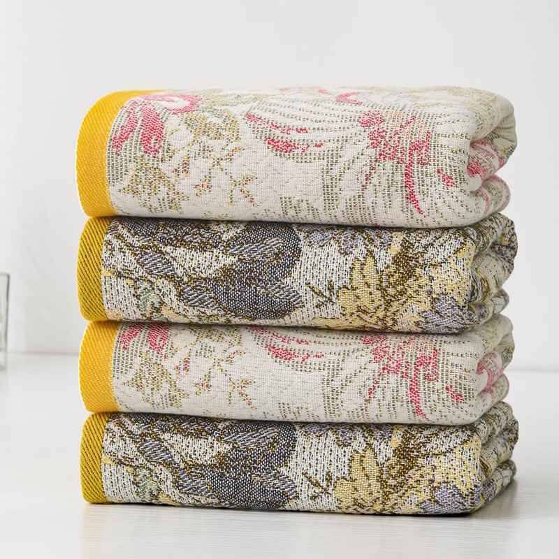 YiLUOMO Hand Towel Soft All-Over Flora Print 100% Cotton Muslin