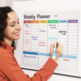 GROWNEER 3-Pack Magnetic Dry Erase Calendar Whiteboard Set – Monthly, Weekly & Daily Planners for Fridge or Wall – Includes 6 Markers, 1 Eraser & 12 Round Double-Sided Stickers