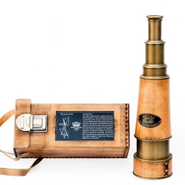 Antique Brass Handheld Spyglass Telescope – Pirate Style with Leather Case | Nautical Vintage Decor for Home Office