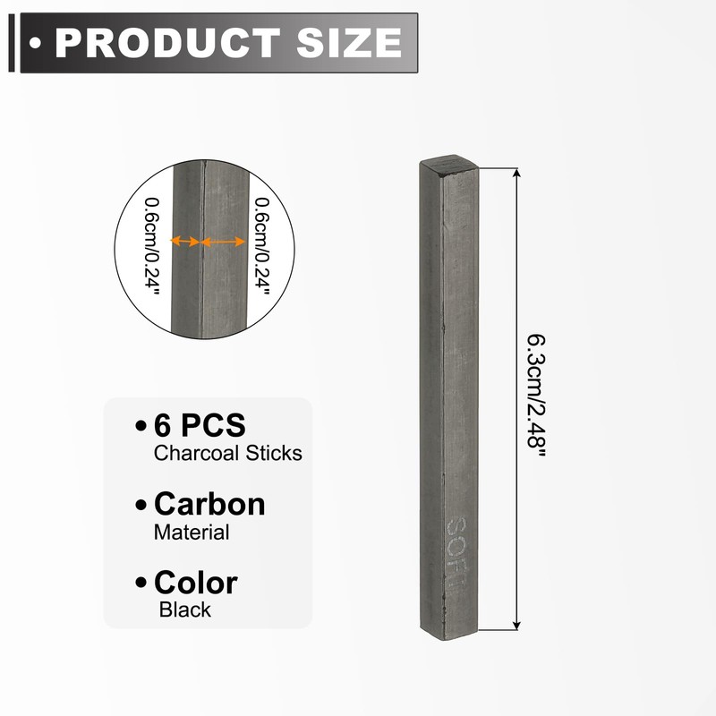 PATIKIL Compressed Charcoal Sticks, 6 Pack Soft Grade Art Supplies