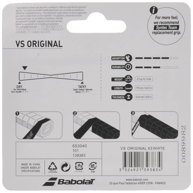 Babolat BA653040 Hard Tennis Badminton Grip Tape VS GRIP X3
