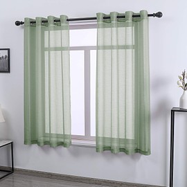 45 Inch Length for Kids Room - Sage Green Voile Drapes Grommet Window Sheer Curtain Panel for Bedroom Boy Room 52 by 45 Inches Long