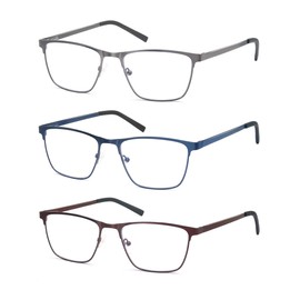 OLOMEE Blue Light Blocking Reading Glasses Mens Full Metal Square Readers +2.75 Lightweight Cheaters Reading Glasses 3 Pack