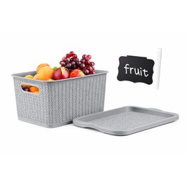 Fruit and Vegetable Storage Basket for Kitchen Counter,Stackable Storage Bins with Handle & Lid,Bpa-Free Fruit Storages Bowl Containers,Plastic Organizing Bin for Produce Vegetable Potato and Onion