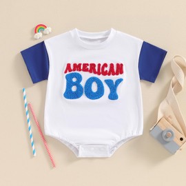 ZyHwShine 4th of July Baby Boy Girl Outfit Newborn Bubble Romper American Boy Short Sleeve Onesie Fourth of July Clothes (Blue, 3-6 Months)