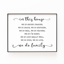 Family Wall Art Prints - In This House We Do Love and Family Sign Living Room, Hallway, and Prayer Quotes Decorative Prints Unframed (11x14Inches)