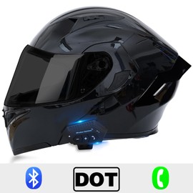 Motorcycle Bluetooth Modular Helmet, DOT Approved Dual Visor Full Face Flip Up Bluetooth Integrated Motorcycle Helmet for Adults Men and Women