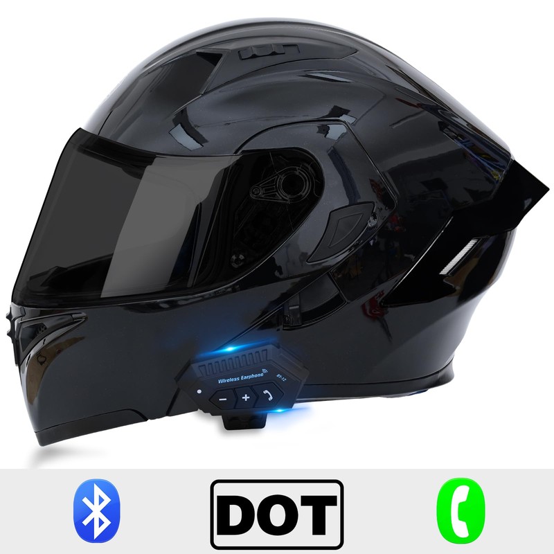 Motorcycle Bluetooth Modular Helmet, DOT Approved Dual Visor Full Face