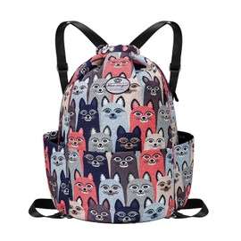 HUA ANGEL Drawstring Backpack, Floral Print String Backpack Cinch Drawstring Sackpack for Men Women Sport Gym Sack with Side Pocket, Z-cat, Travel Backpacks