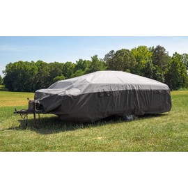Camco ULTRAGuard 6-8-Ft Pop-Up Camper/RV Cover - Features Covered Air Vents & Cinching Straps - Crafted of Spunbond Polypropylene - Includes Storage Bag for RV Storage and Organization (45760)