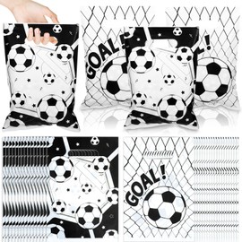 Pineraap 50 Pieces Soccer Goodie Gift Bags with Handles Plastic Soccer Party Favor Bags Small Sports Candy Treat Snack Pouches for Team Games Sports Events Themed Party Decorations, 6.7 x 9.8 Inch