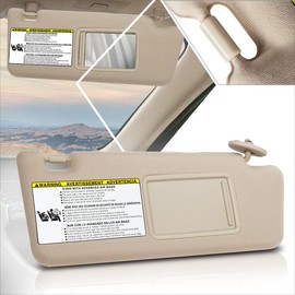[Right/Passenger Side] OE Style Beige Tan Sun Visor w/Mirror Compatible with 05-15 Toyota Tacoma