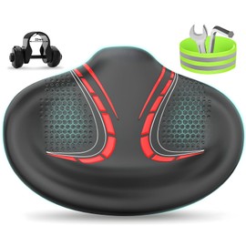 BLUEWIND New Noseless Oversized Bike Seat, Wide Bicycle Saddle Novel Backrest Design for Electric Bike, Fits Most Exercise Bike or Road Stationary Bike Seat Cushion for Men & Women (Red)