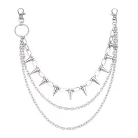 Triple Layer Punk Chain for Pants, Metal Spike Studded Wallet Chain with Clips, Gothic Style Hip Hop Chain for Men Women